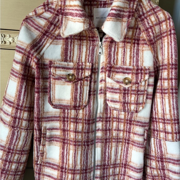 Avec Les Filles Cream and Pink Plaid Zip Jacket - Picture 2 of 5